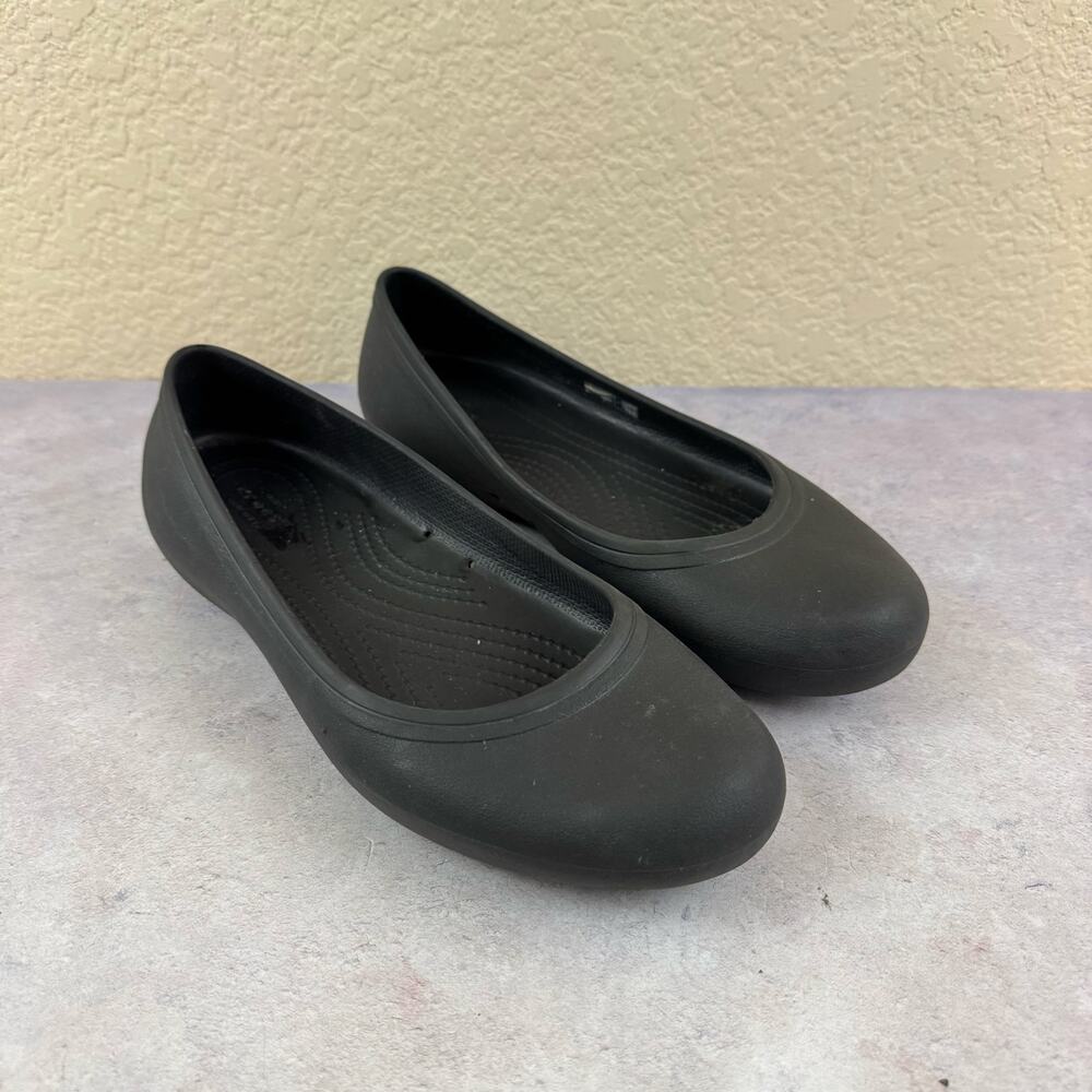 Crocs At Work Shoes Womens 8 Black Slip On Ballet Flats Slip Resistant Kadee II